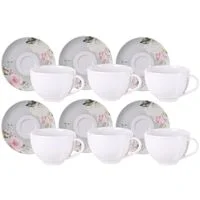 Kit Xícara e Pires de Chá Tramontina Ornatta em Porcelana Decorada 250 ml 12 Peças