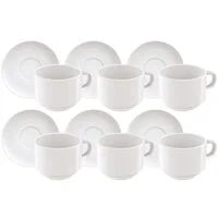 Kit Xícara e Pires de Chá Tramontina Paola em Porcelana 240 ml 12 Peças