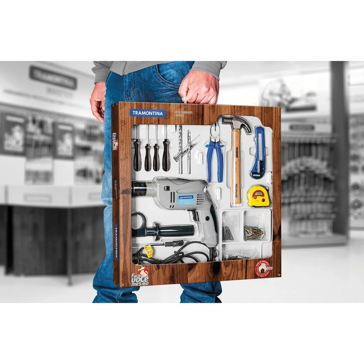 Kit de Ferramentas Tramontina com Furadeira Elétrica 500 W 127 V 100 peças