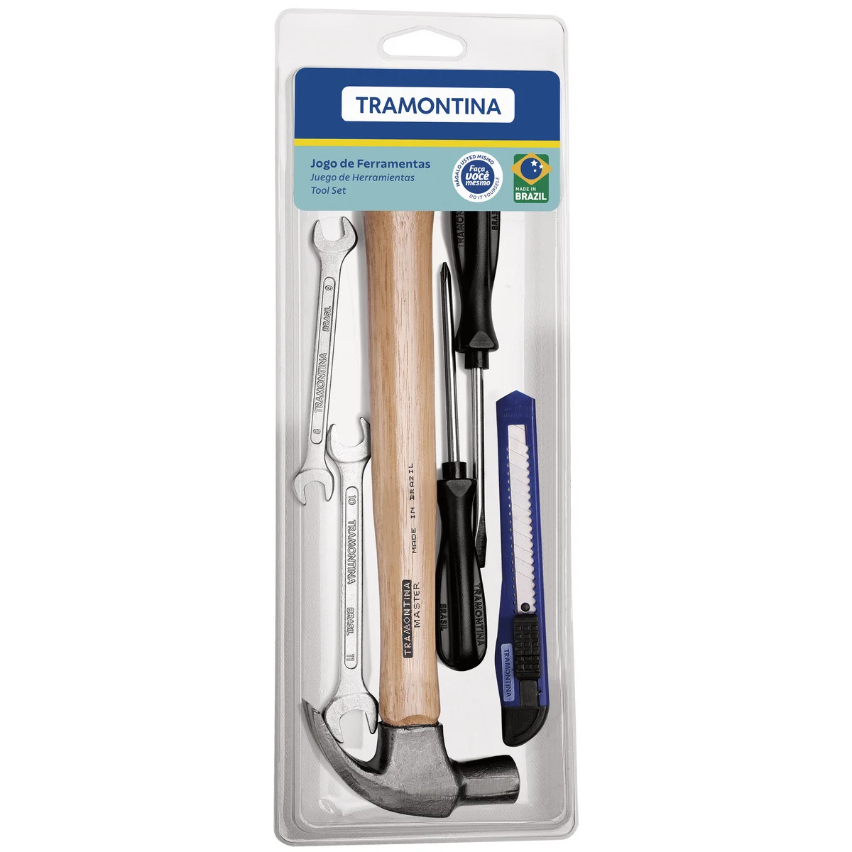 Kit de Ferramentas Tramontina com Martelo Chaves Fixas Estilete e Chaves de Fenda 6 Peças