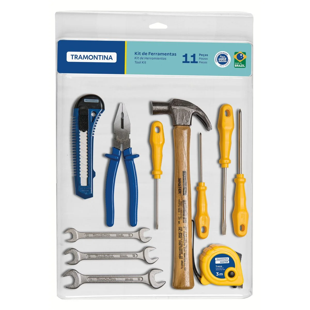 Kit de Ferramentas Tramontina com Martelo Trena Alicate Estilete Chaves de Fenda e Chaves Fixas 11 peças