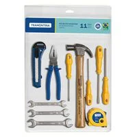 Kit de Ferramentas Tramontina com Martelo Trena Alicate Estilete Chaves de Fenda e Chaves Fixas 11 peças