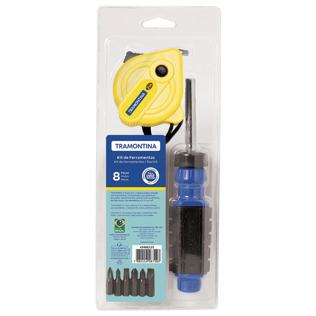 Kit de Ferramentas Tramontina com Ponteiras Chave com Adaptador e Trena para Uso Doméstico 8 Peças