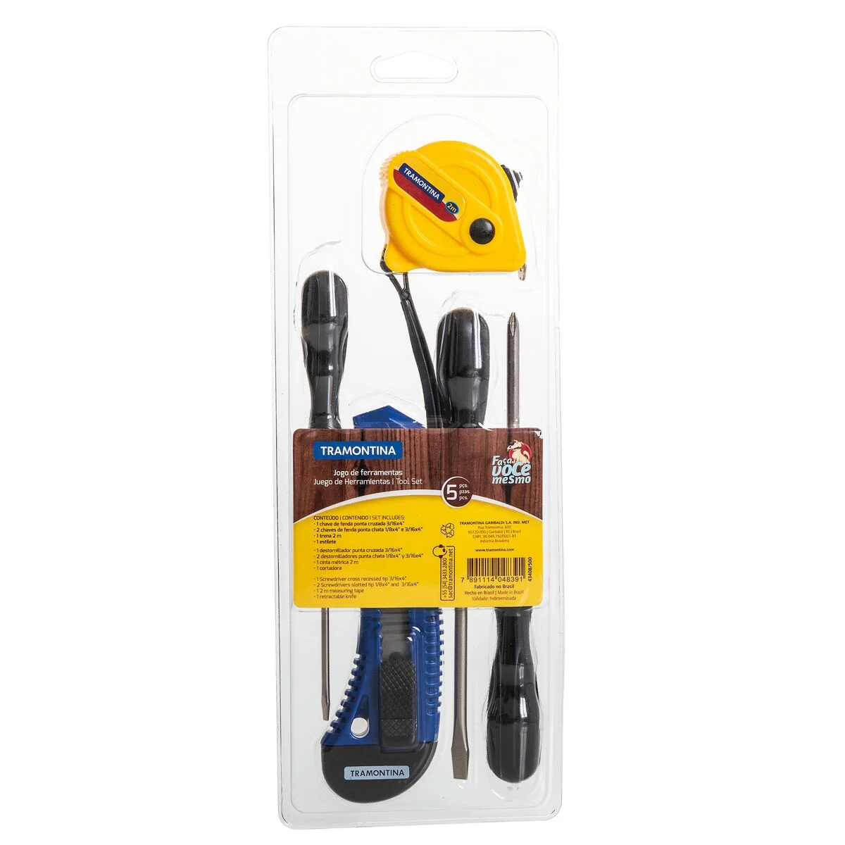 Kit de Ferramentas Tramontina com Trena Estilete e Chaves de Fenda para Uso Doméstico 5 Peças