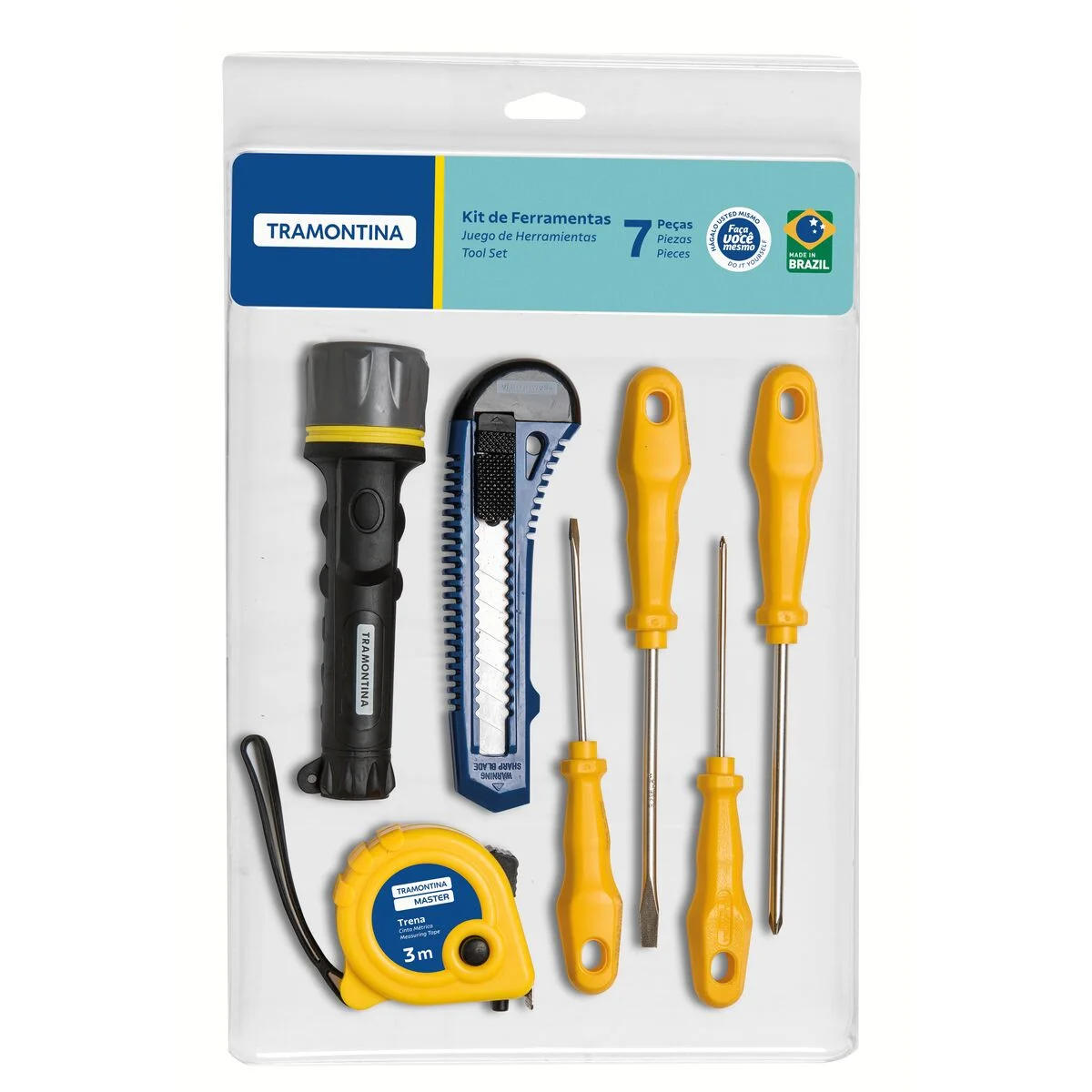 Kit de Ferramentas Tramontina com Trena Lanterna Estilete e Chaves de Fenda 7 peças