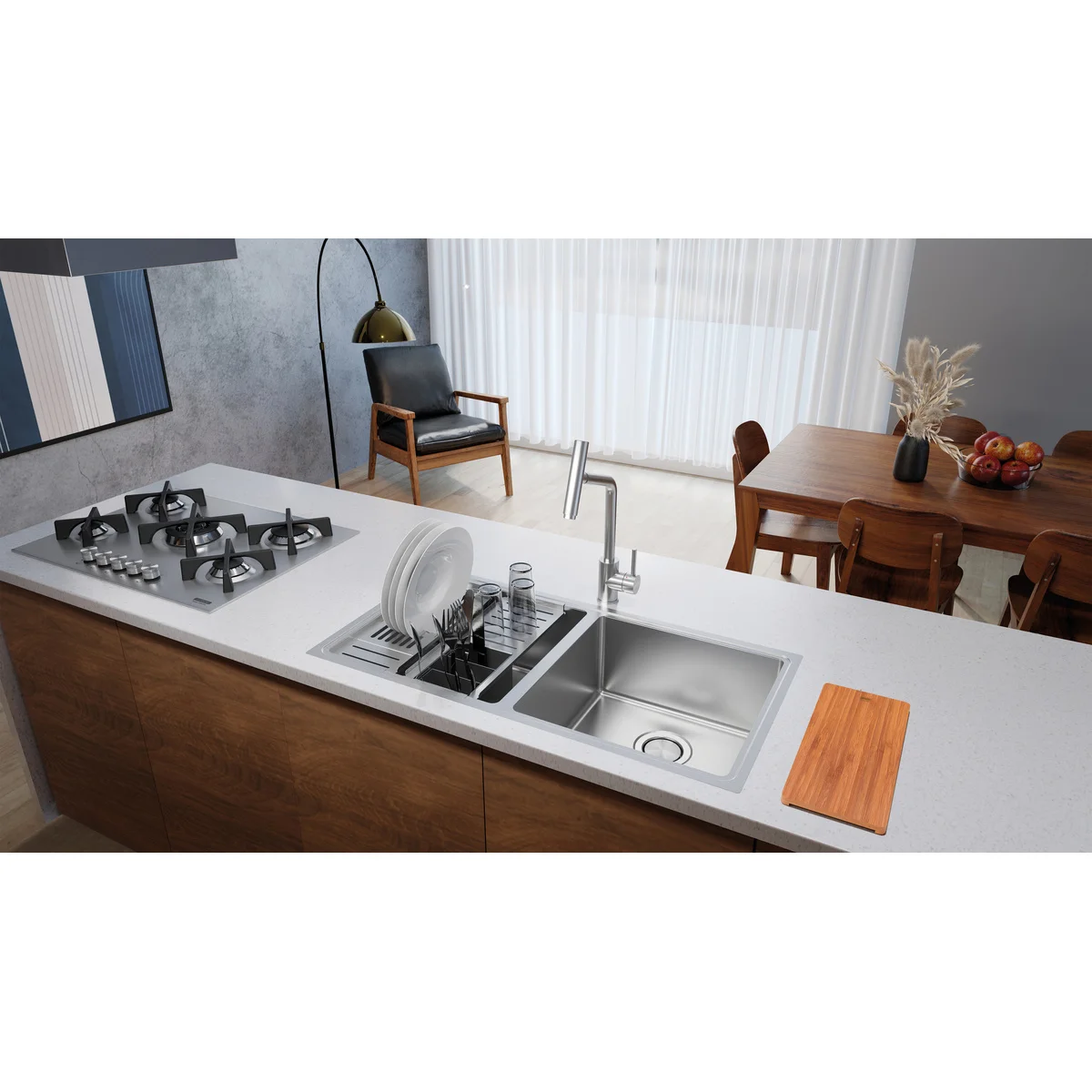 Kit de acessórios em aço inox para cubas Quadrum Design Collection