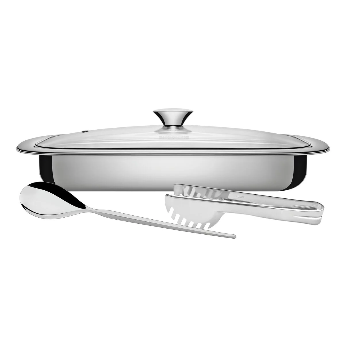 Kit para Assar e Servir Tramontina Cosmos em Aço Inox com Acabamento Fosco e Tampa de Vidro 3 Peças