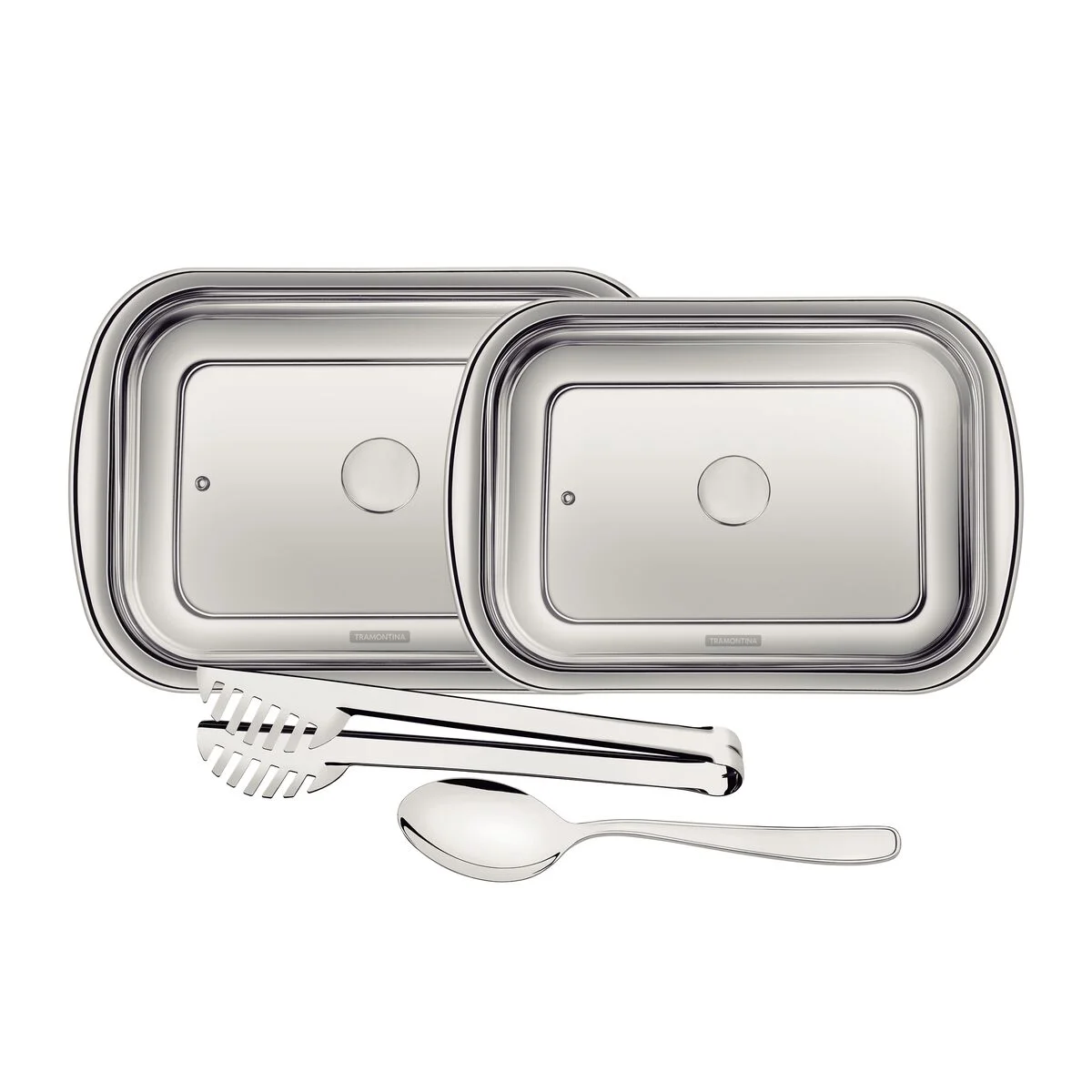Kit para Assar e Servir Tramontina Cosmos em Aço Inox com Acabamento Fosco e Tampa de Vidro 4 Peças