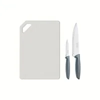 Kit para Carnes e Legumes Tramontina Plenus com Lâminas em Aço Inox Cabos de Polipropileno Cinza e Tábua para Cortar 3 Peças