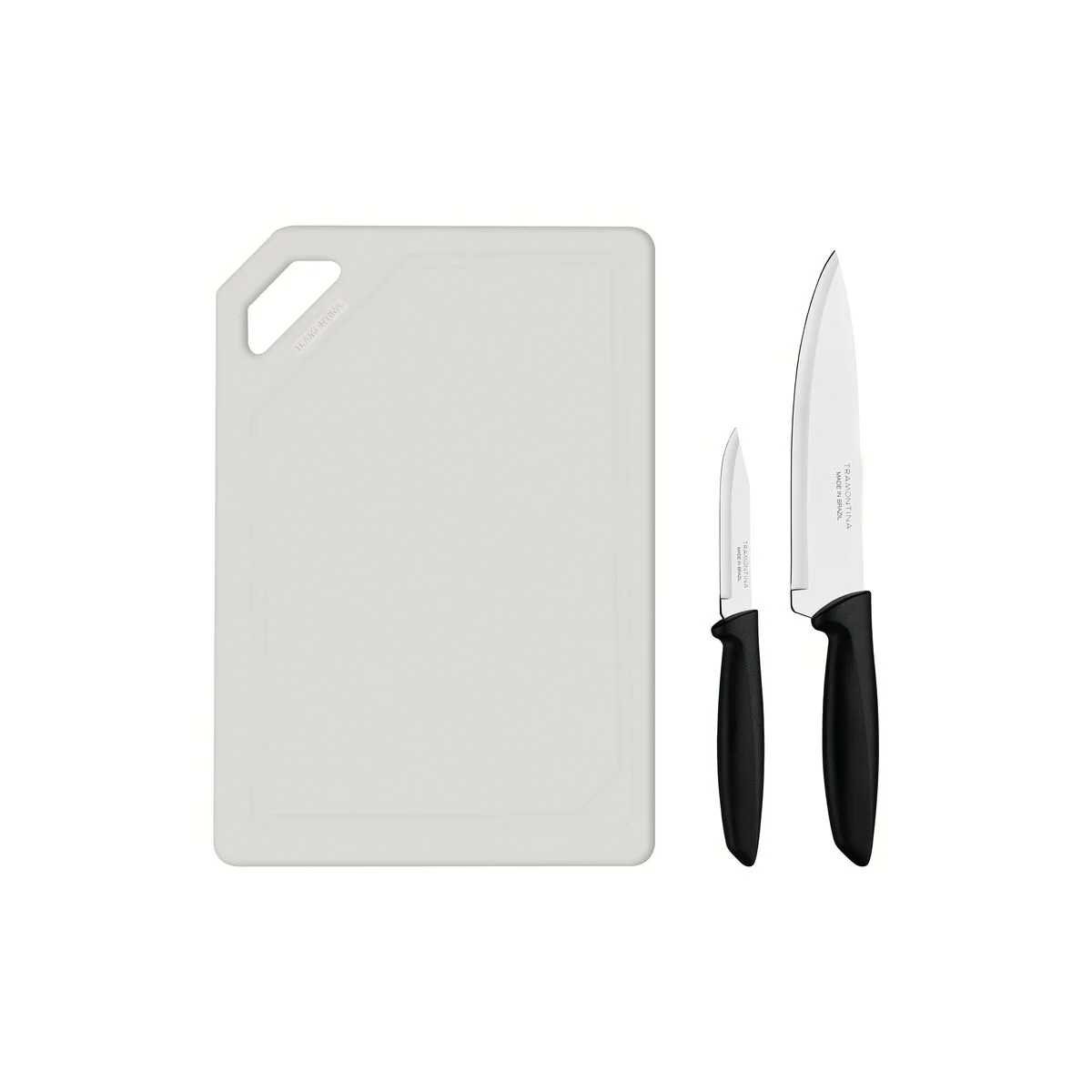 Kit para Carnes e Legumes Tramontina Plenus com Lâminas em Aço Inox Cabos de Polipropileno Preto e Tábua para Cortar 3 Peças