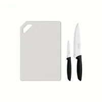 Kit para Carnes e Legumes Tramontina Plenus com Lâminas em Aço Inox Cabos de Polipropileno Preto e Tábua para Cortar 3 Peças