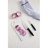 Kit para Carnes e Legumes Tramontina Plenus com Lâminas em Aço Inox Cabos de Polipropileno Preto e Tábua para Cortar 3 Peças
