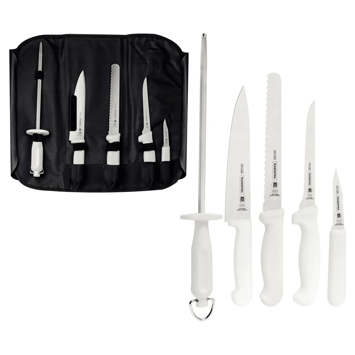 Kit para Chefs com Facas Tramontina Professional Master com Lâminas em Aço Inox e Cabos de Polipropileno Branco 6 Peças