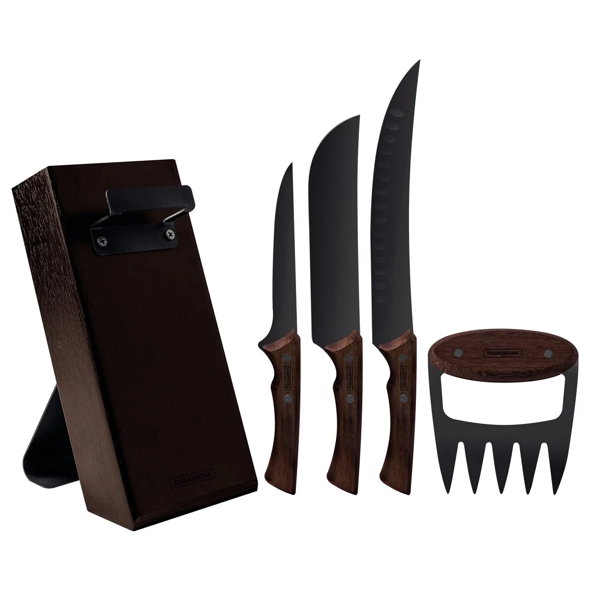 Kit para Churrasco Tramontina Churrasco Black com Lâminas de Aço Inox Escurecido e Cabos de Madeira 05 Peças