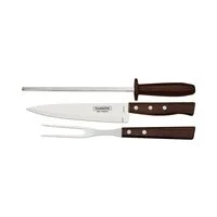 Kit para Churrasco Tramontina com Lâminas de Aço Inox e Cabos de Madeira Natural e Polipropileno 3 Peças
