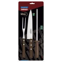 Kit para Churrasco Tramontina com Lâminas de Aço Inox e Cabos de Madeira Natural e Polipropileno 3 Peças