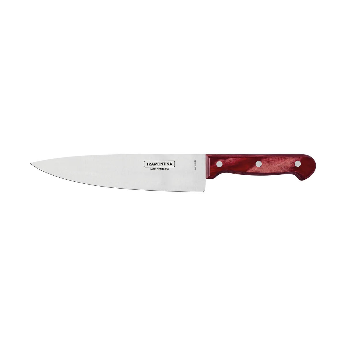 Kit para Churrasco Tramontina com Lâminas em Aço Inox e Cabo Polywood Vermelho com Tábua de Madeira 3 Peças