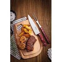 Kit para Churrasco Tramontina com Lâminas em Aço Inox e Cabo Polywood Vermelho com Tábua de Madeira 3 Peças