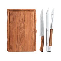 Kit para Churrasco Tramontina com Lâminas em Aço Inox e Cabo em Madeira Natural com Tábua de Madeira 3 Peças