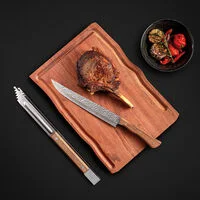 Kit para Churrasco Tramontina com Lâminas em Aço Inox e Cabo em Madeira Natural com Tábua de Madeira 3 Peças