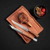 Kit para Churrasco Tramontina com Lâminas em Aço Inox e Cabo em Madeira Natural com Tábua de Madeira 3 Peças