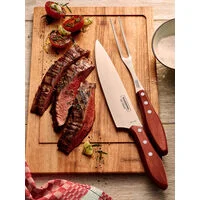 Kit para Churrasco Tramontina com Lâminas em Aço Inox e Cabos de Madeira Polywood Vermelho com Tábua e Estojo 8 Peças