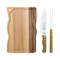 Kit para Churrasco Tramontina com Lâminas em Aço Inox e Cabos em Madeira Natural 3 Peças
