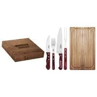 Kit para Churrasco Tramontina com Lâminas em Aço Inox e Cabos em Madeira Polywood Vermelho com Caixa de Papelão 15 Peças