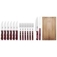 Kit para Churrasco Tramontina com Lâminas em Aço Inox e Cabos em Madeira Polywood Vermelho com Caixa de Papelão 15 Peças