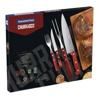 Kit para Churrasco Tramontina em Aço Inox com Cabo Vermelho Polywood 14 Peças