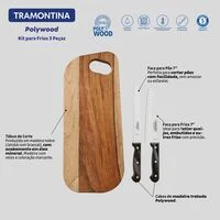 Kit para Frios Tramontina Polywood com Lâminas de Aço Inox e Cabos de Madeira Trata Polywood Castanho 3 peças