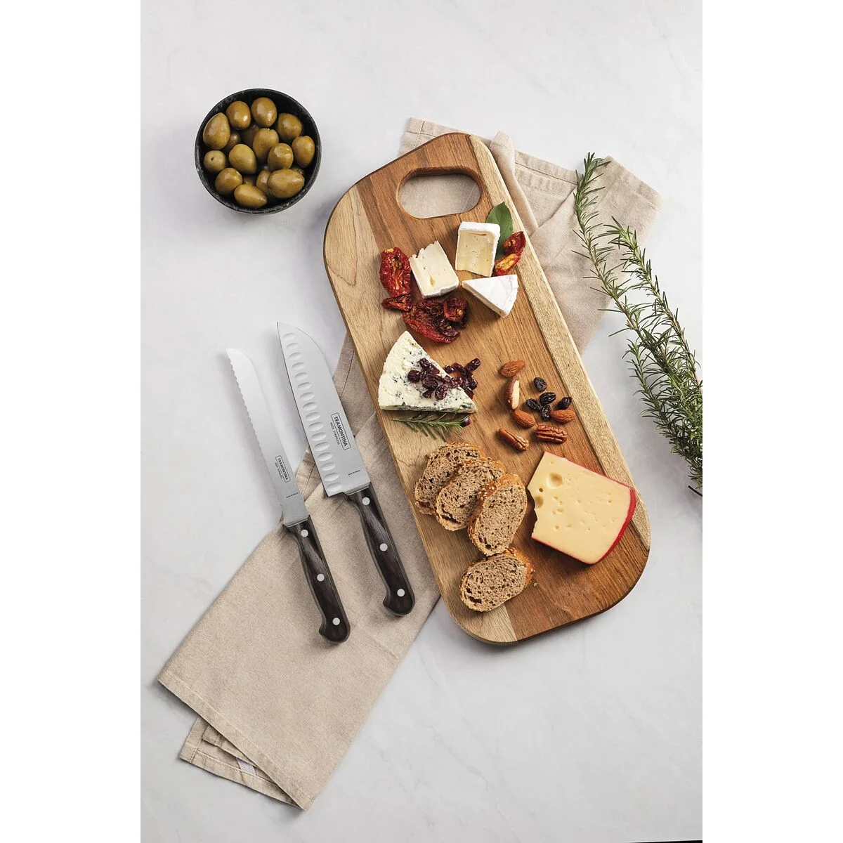 Kit para Frios Tramontina Polywood com Lâminas de Aço Inox e Cabos de Madeira Trata Polywood Castanho 3 peças