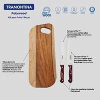 Kit para Frios Tramontina Polywood com Lâminas de Aço Inox e Cabos de Madeira Tratada Polywood Vermelho 3 Peças