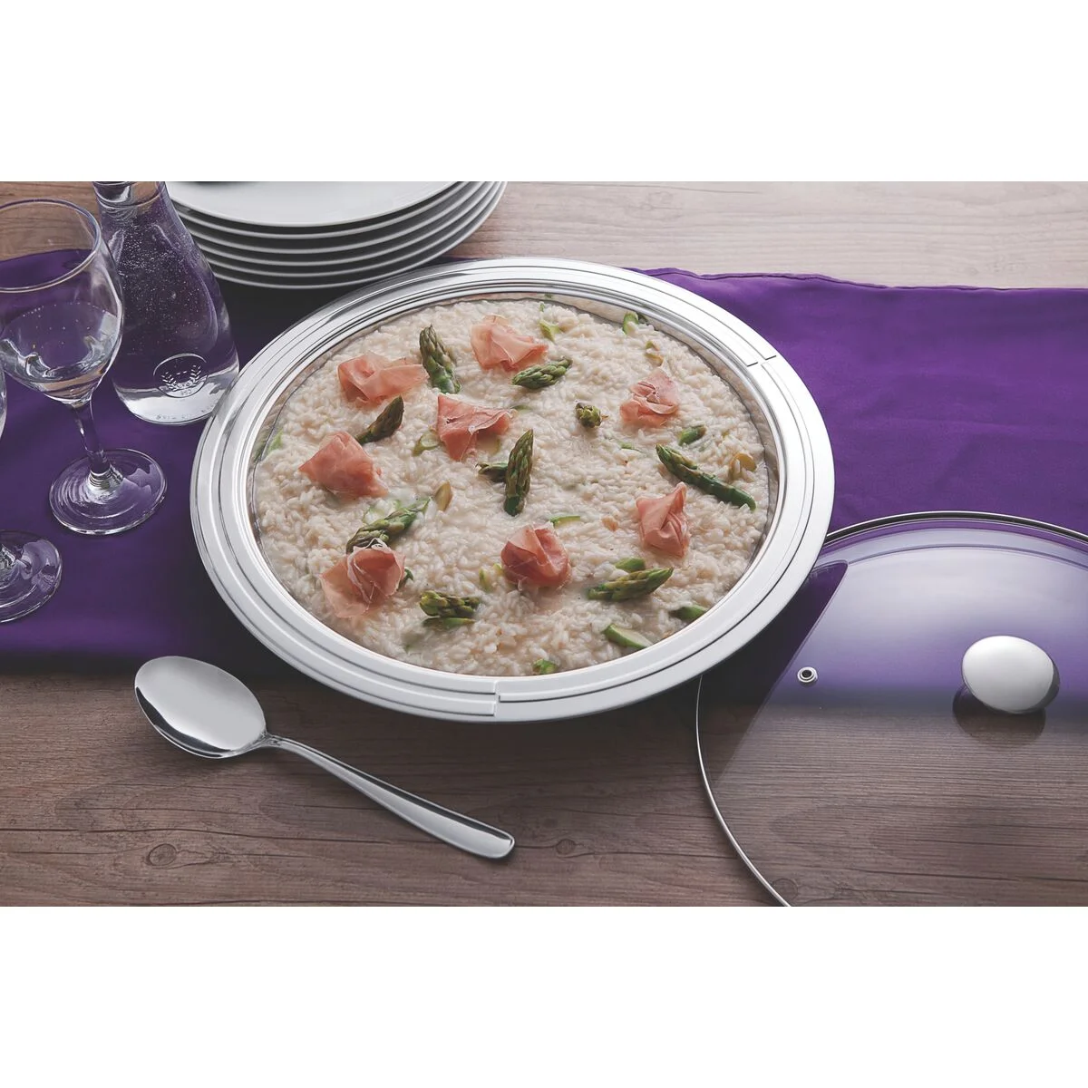 Kit para Servir Tramontina Ciclo Redondo em Aço Inox com Tampa de Vidro 3 Peças