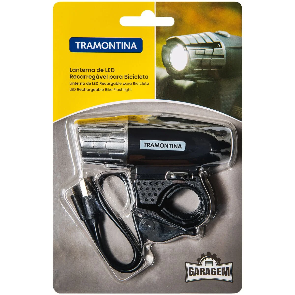 Lanterna de LED para Bicicleta Tramontina Recarregável com Cabo USB para Carregamento