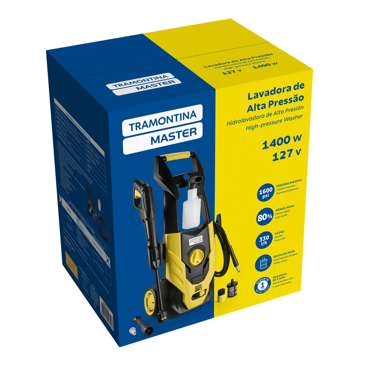 Lavadora de Alta Pressão 1400 W Tramontina MASTER para Uso Eventual com Mangueira Alta Pressão 3 m Jato Regulável 1600 psi 127 V