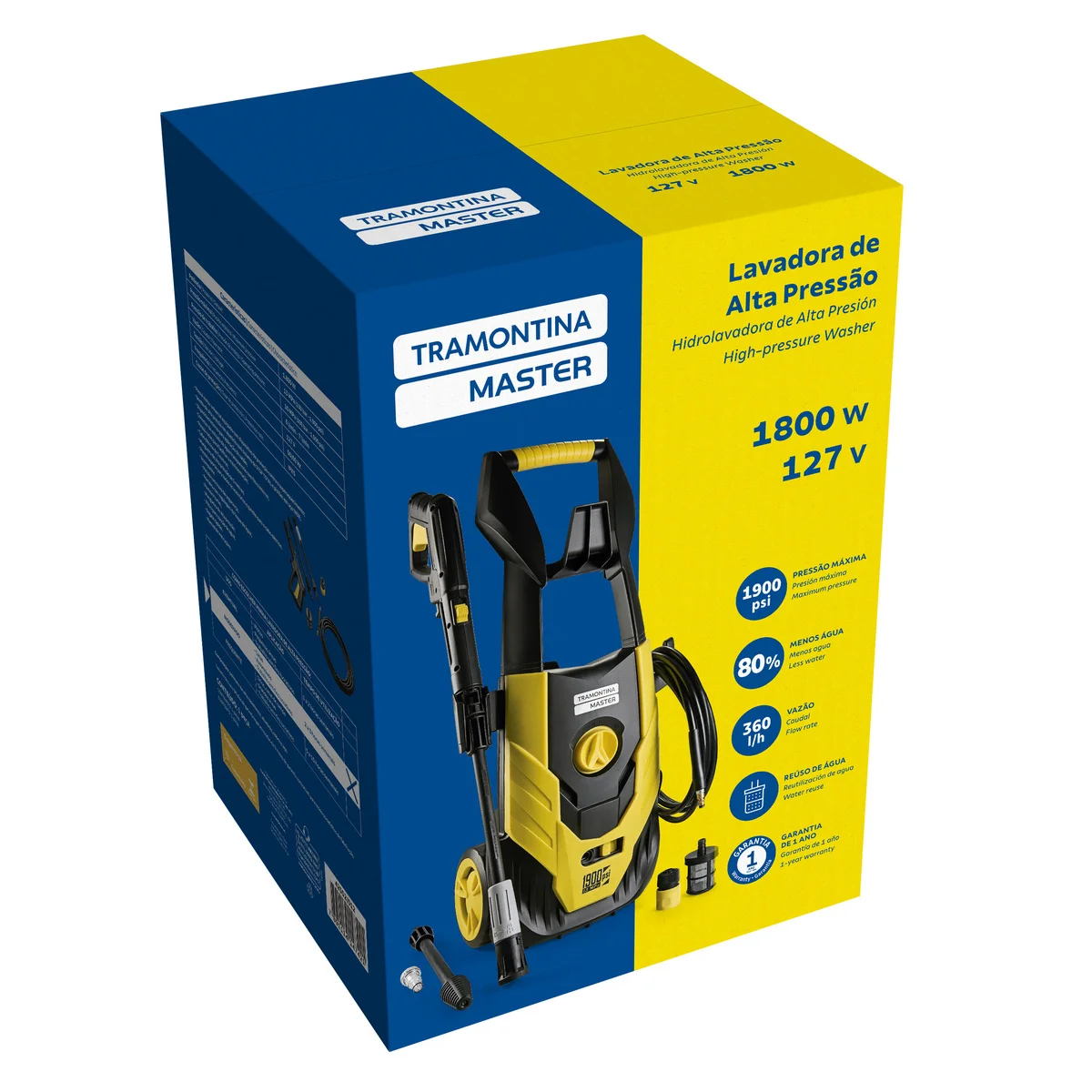 Lavadora de Alta Pressão 1800 W Tramontina MASTER para Uso Moderado com Mangueira Alta Pressão 5 m Jato Regulável 1900 psi 127 V