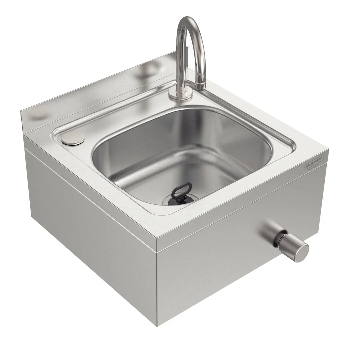 Lavatório Industrial de Parede Tramontina em Aço Inox com Bica e Válvula de acionamento com o joelho