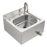 Lavatório Industrial de Parede Tramontina em Aço Inox com Bica e Válvula de acionamento com o joelho