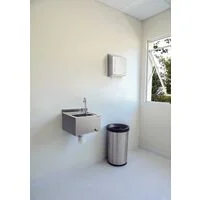 Lavatório Industrial de Parede Tramontina em Aço Inox com Bica e Válvula de acionamento com o joelho
