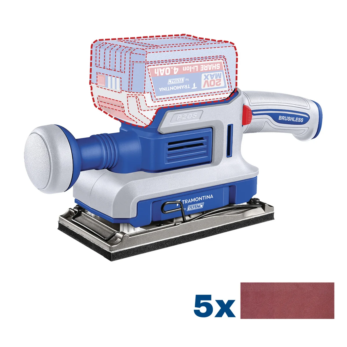 Lixadeira de Acabamento 20V 13000 rpm Brushless Tramontina by Total - Sem Bateria e Carregador