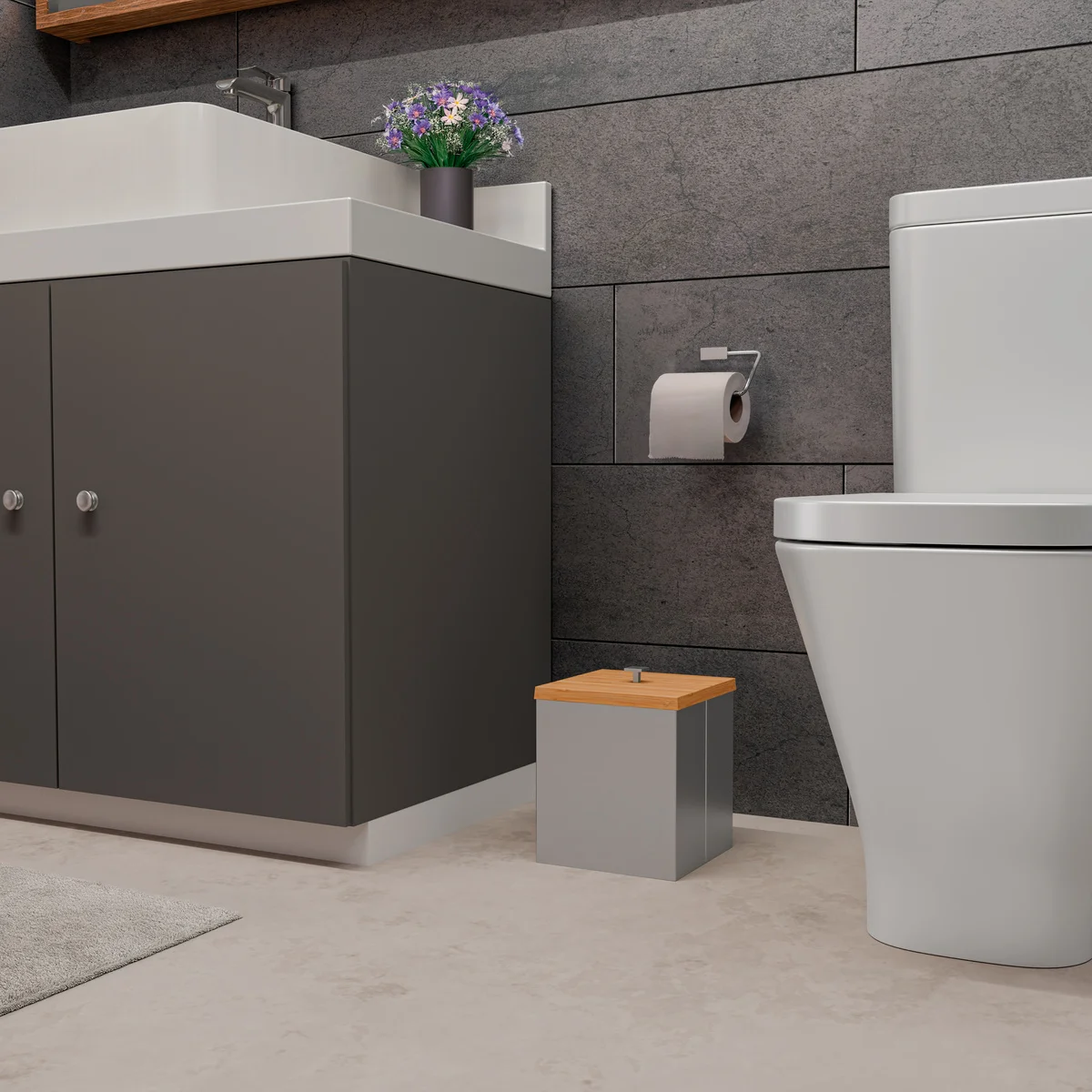 Lixeira Inox Luz com Tampa de Bambu Tramontina com Acabamento Acetinado 4,5 L