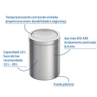 Lixeira Inox Tramontina Swing com Acabamento Acetinado e Tampa Basculante 12 L