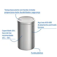 Lixeira Inox Tramontina Swing com Acabamento Acetinado e Tampa Basculante 20 L