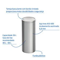 Lixeira Inox Tramontina Swing com Acabamento Acetinado e Tampa Basculante 30 L