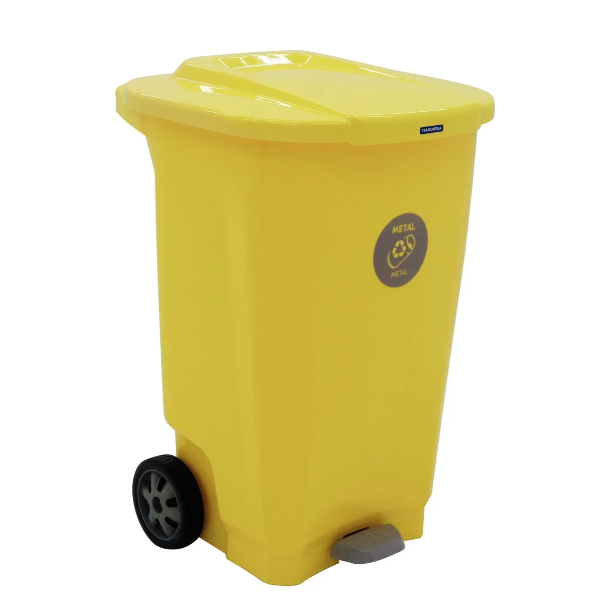 Lixeira Tramontina T-Force Coleta Seletiva com rodas em Polipropileno Amarelo 100 L