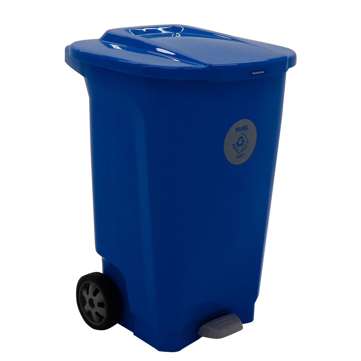 Lixeira Tramontina T-Force Coleta Seletiva com rodas em Polipropileno Azul 100 L