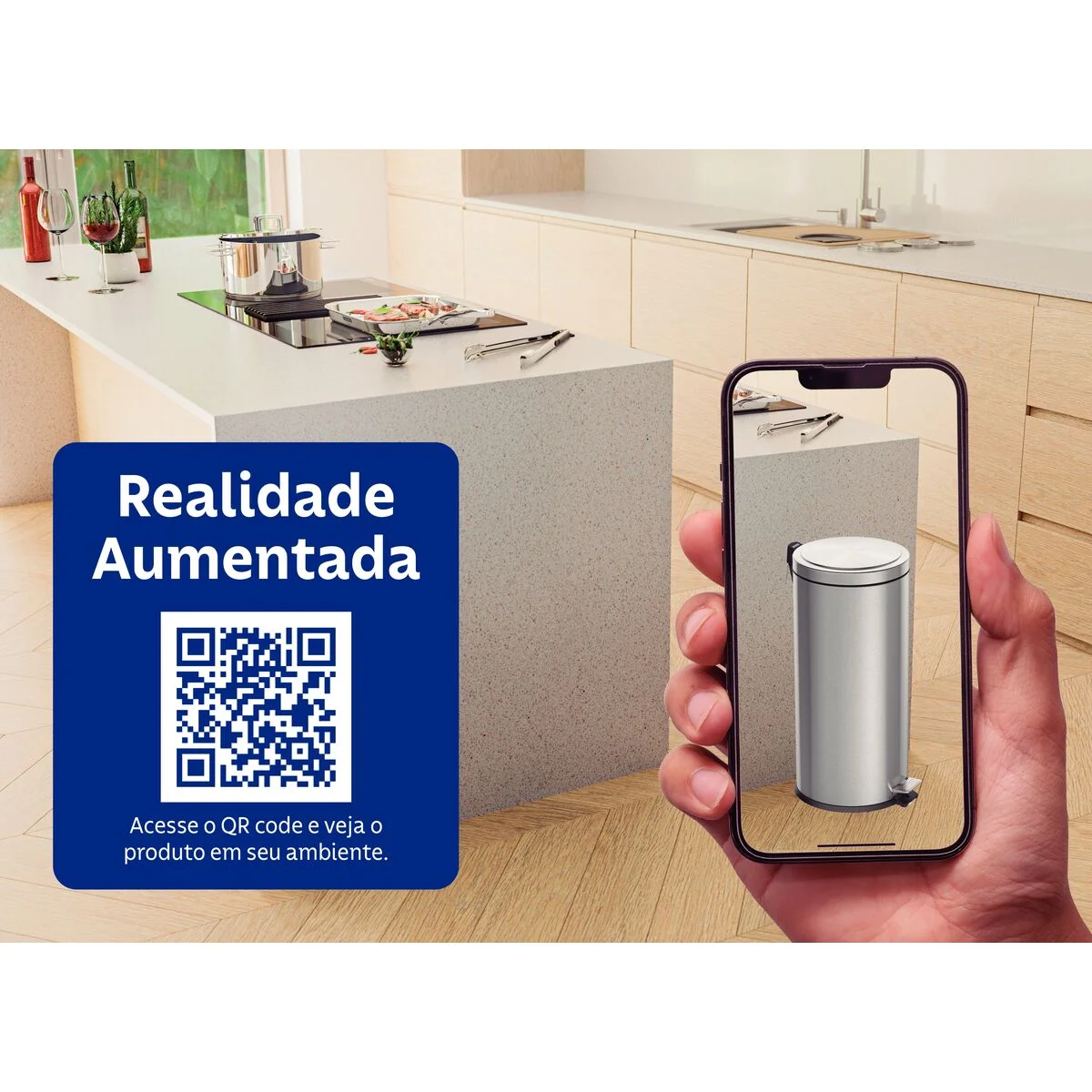 Lixeira com Pedal Tramontina Brasil Plus em Aço Inox com Acabamento Acetinado e Balde Interno 30 L