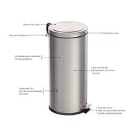 Lixeira com Pedal Tramontina Brasil Plus em Aço Inox com Acabamento Acetinado e Balde Interno 30 L