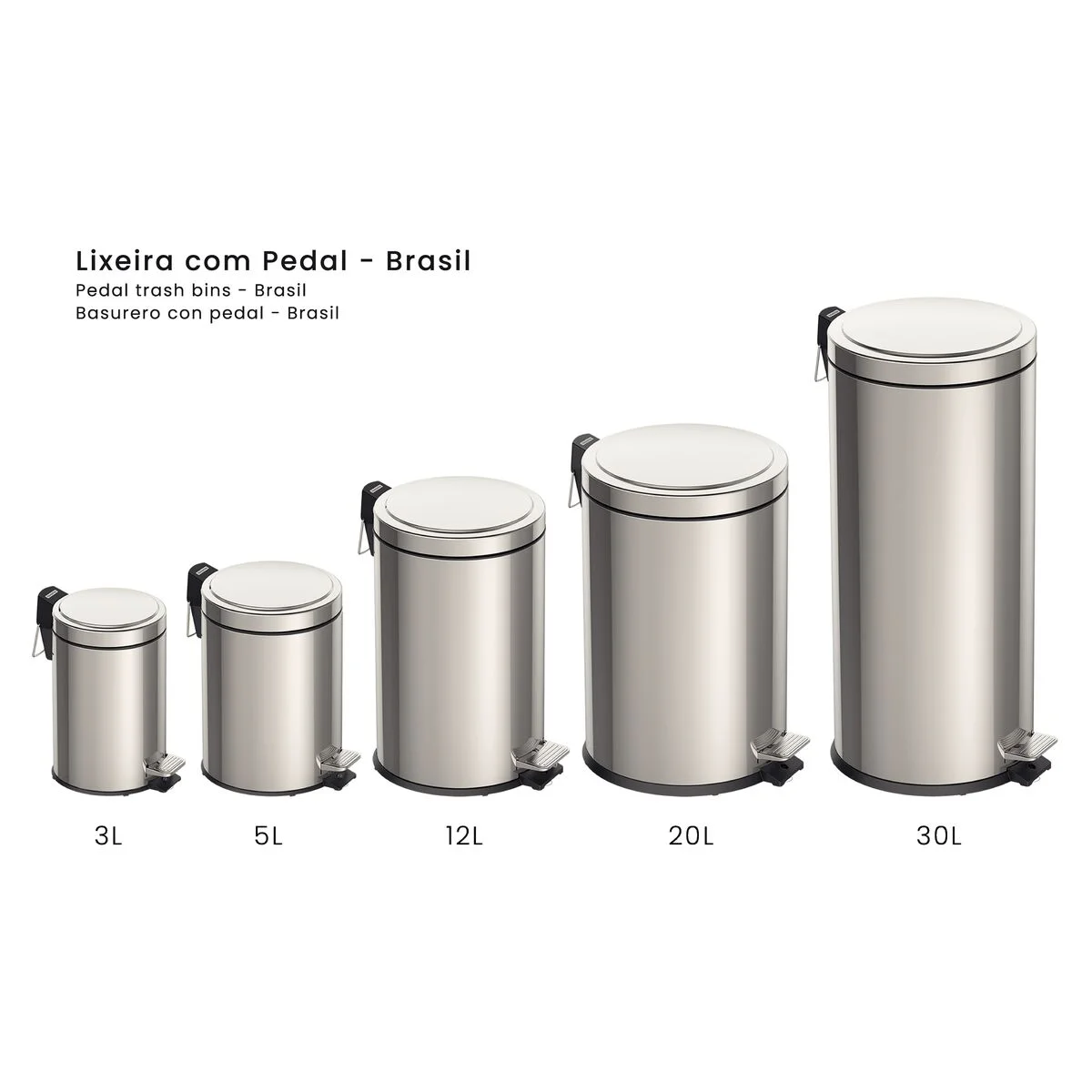 Lixeira com Pedal Tramontina Brasil em Aço Inox com Acabamento Polido e Balde Interno 12 L